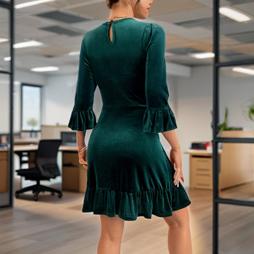 Work Dresses Crew Neck Slim Fit Elegant Temperament Velvet Dress