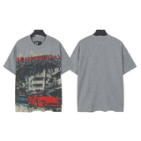 Godspeed t-shirt short-sleeved men's washed cotton printing hot diamond holes street clothing