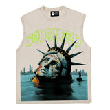 Hip hop tank top american high street drowning liberty print retro hip hop rock vest vest trendy sweatshirt