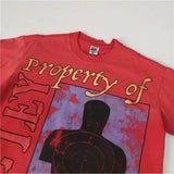 Vallt-shirt men's washed retro character printing g pure cotton