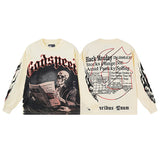 Men's long-sleeve t-shirt - washed print tee - 100% cotton