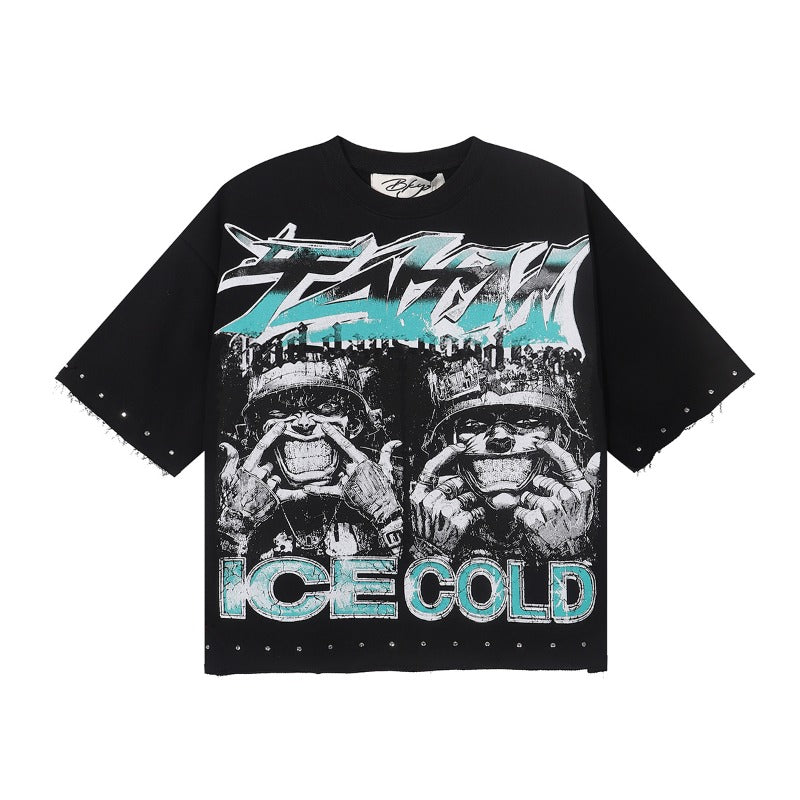 Bkys hotfix rhinestone cotton t-shirt - american hip hop print