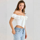 Women top cross-border annual export hot girl sexy one-line collar suspender frenchruffles buttoned waist slimming look small vest for women