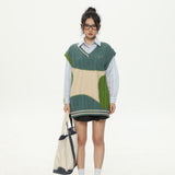 Unisex Sweatshirt Fall Color Contrast Patchwork Spring and Autumn Vest