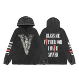 Hip-hop hoodie american high street fall and winter trendyletterprinting hooded sweatshirt washed distressedretro style loose hoodie
