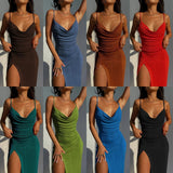 Women Dresses Spring and Summer Sexy High Waist Turn V-neck Dress
