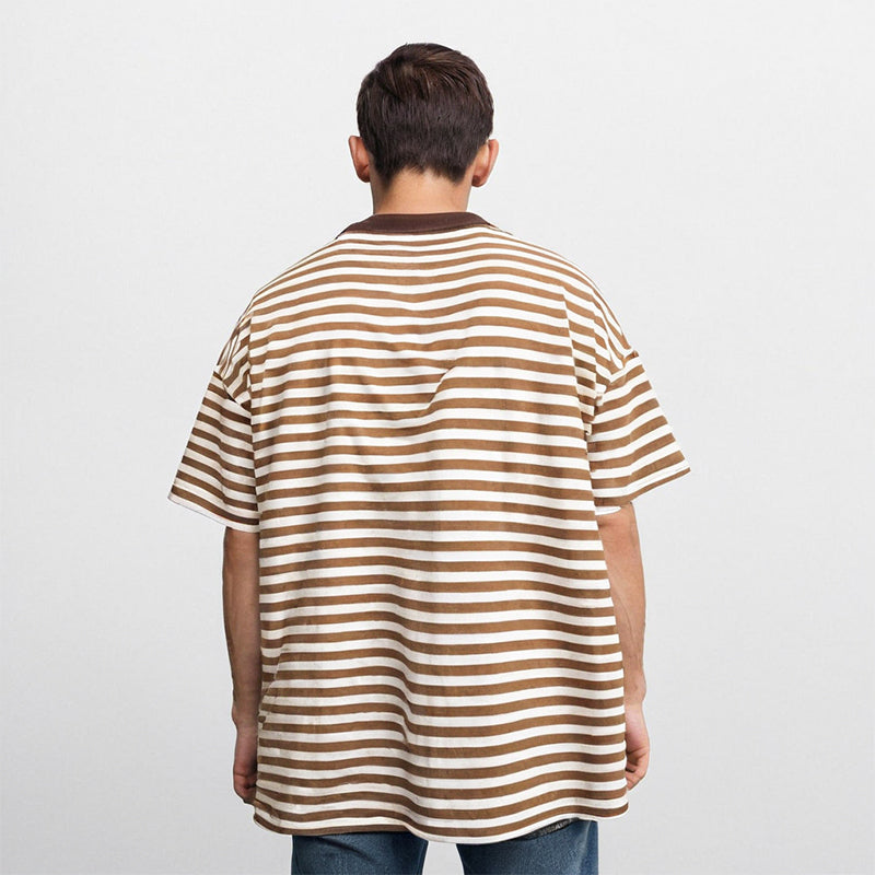 Unisex Polo Shirt Vintage Striped Lapel Short Sleeve