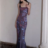 Women Dresses Y2g Long Dress Printed Flowers Suspenders Dress