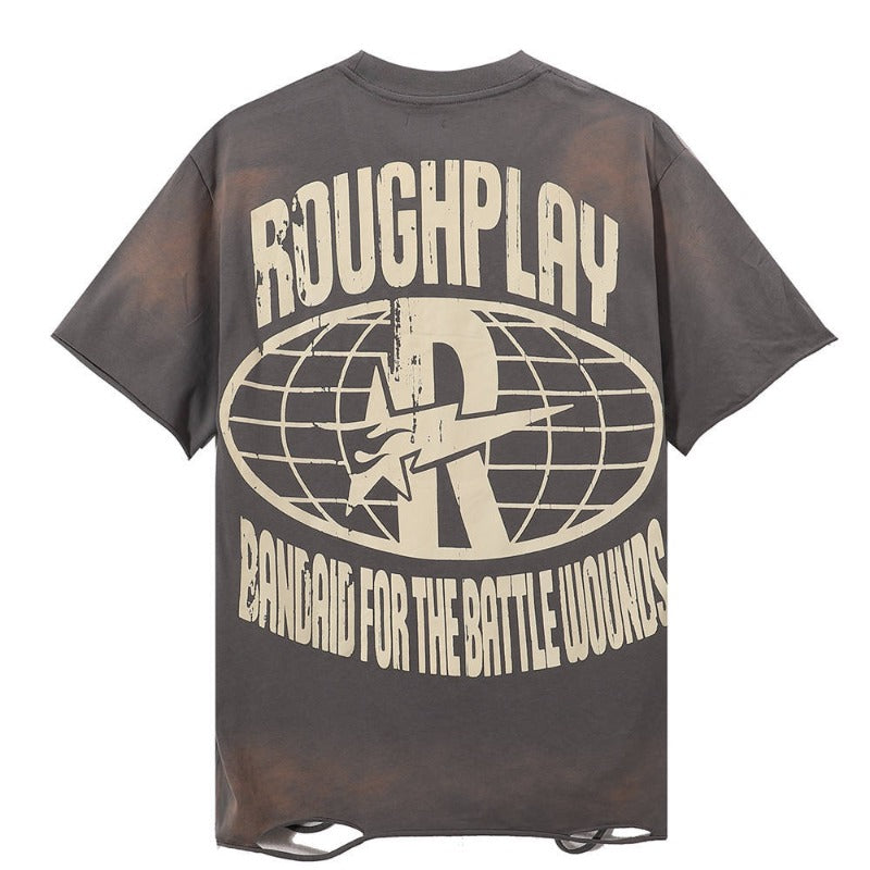 Rough play hotfix rhinestone cotton t-shirt - direct-to-garment streetwear hip-hop print