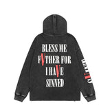 Hip-hop hoodie american high street fall and winter trendyletterprinting hooded sweatshirt washed distressedretro style loose hoodie
