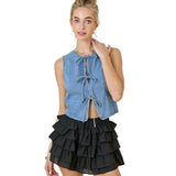 Women's top - direct from the factory, amazon & aliexpress seller, fashionable & trendy casual denim vest with tie-up straps for women - perfect for us & european cross-border e-commerce