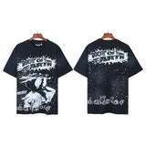 Men's short-sleeve t-shirt - washed print with hotfix rhinestones - premium cotton - high quality