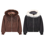 Unisex Down Jacket Winter Fur Collar Corduroy Short Jacket