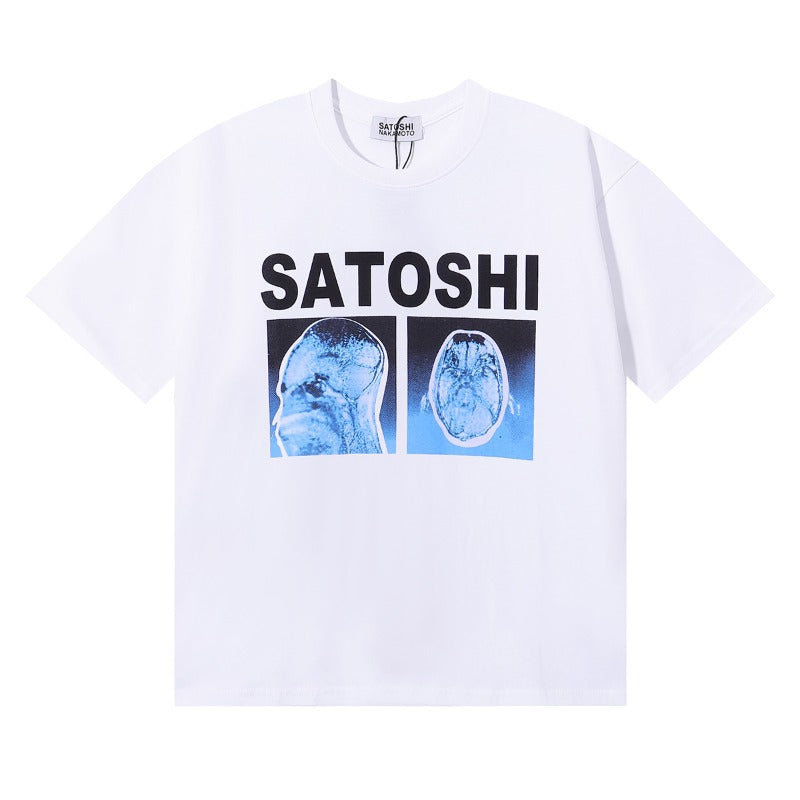 American style satoshi direct print letter graphic 100% cotton t-shirt