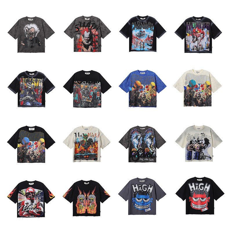 Bkys men's short-sleeve t-shirt - streetwear print, washed, rhinestone detail, 100% cotton