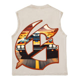Hip hop tank top american skull racing retro high street casualloose summer washed distressed vest vest sweatshirt