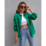 Women's european and american style mid-length frayed hem distressed denim jacket - autumn/winter long sleeve casual turn-down collar top