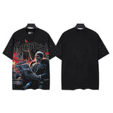 Godspeed t-shirt short-sleeved men's washed cotton printing hot diamond holes street clothing