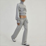 Women Cargo Pants Short Sweatshirt and Sweatpants Suit Women's Autumn