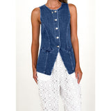 Women's top: amazon independent site cross-border fashion - vintage european & american style, round neck, sleeveless, cinched waist denim vest jacket for women