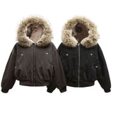 Unisex Down Jacket Men's and Women's Winter Fur Collar Hooded Padded Jacket