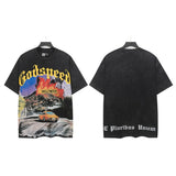 Godspeed men's short-sleeve t-shirt - washed print, hotfix rhinestone detail, streetwear style