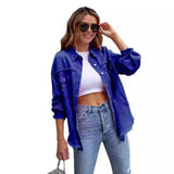 Women's european and american style mid-length frayed hem distressed denim jacket - autumn/winter long sleeve casual turn-down collar top