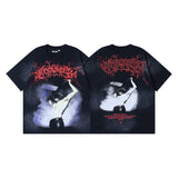 Men's short-sleeve t-shirt - washed print with hotfix rhinestones - premium cotton - high quality