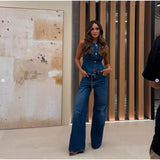 Women's sleeveless vest & wide-leg denim set - spring/summer amazon us/eu cross-border fashion