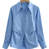 Women's T-Shirt Long-Sleeved Shirt Women's Autumn Pleated Elegant Versatile Top
