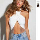 Women's top: european and american style halter vest - sexy nightclub tassel chain bandeau top - simple, versatile beachwear