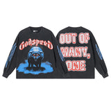 Men's long-sleeve t-shirt - washed print tee - 100% cotton
