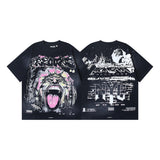 Men's short-sleeve t-shirt - washed print with hotfix rhinestones - premium cotton - high quality