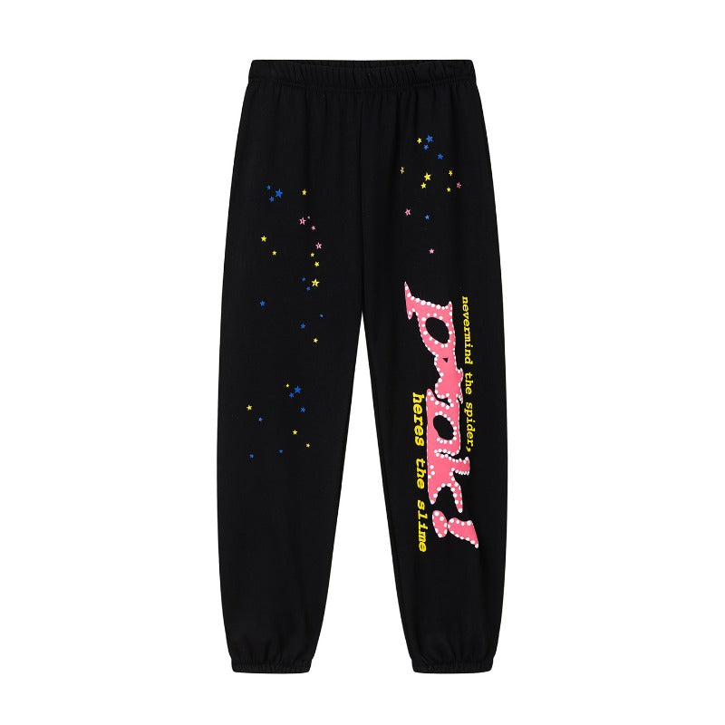 Hip-hop pants american high street pants fleece-linedloose spider web printing jogger pants sweatpants casual sweatpants