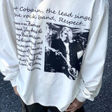 Men T-shirts Antique Washed Old Graffiti Loose Crew Neck Long Sleeve T-Shirt