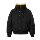 Unisex Down Jacket Men's Winter Fur Collar Leopard Print Fleece Padded Jacket