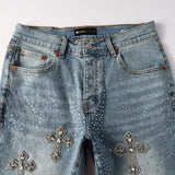 Purple Brand Denim Shorts Cross rhinestone