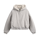 Unisex Down Jacket Winter Fleece Vintage Thermal Hooded Fur Collar Jacket