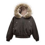 Unisex Down Jacket Men's and Women's Winter Fur Collar Hooded Padded Jacket