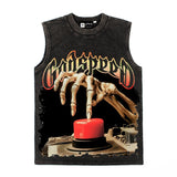 Hip hop tank top american high street skull hand full back letterprintingretro hip hop rock vest sleeveless t-shirt