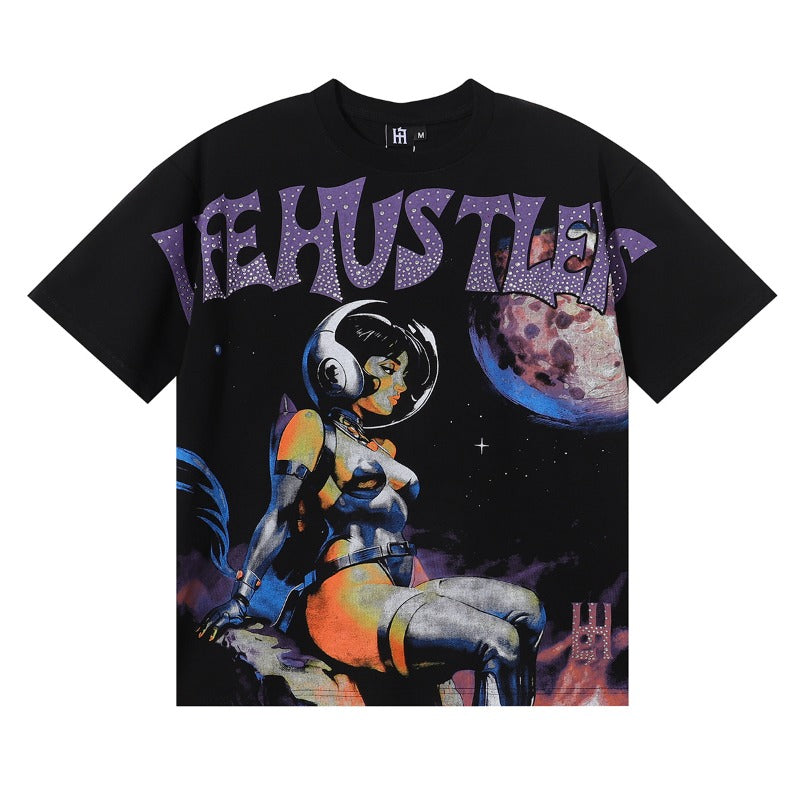 Life hustlers american hot diamond direct injection printing pure cotton t-shirt g