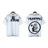 Men's short-sleeve t-shirt - washed print with hotfix rhinestones - 100% cotton - premium quality