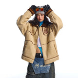 Unisex Down Jacket Winter Suede Lamb Fur Vintage Cotton Jacket
