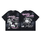 Men's short-sleeve t-shirt - washed print with hotfix rhinestones - premium cotton - high quality