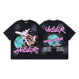 Men's short-sleeve t-shirt - washed print with hotfix rhinestones - premium cotton - high quality