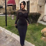 Women Dresses Spring round Neck Long Sleeve Voile Dress