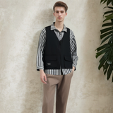 Men Jacket Stripe Stitching Workwear Shirt