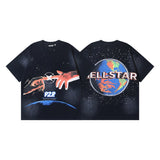 Men's short-sleeve t-shirt - washed print with hotfix rhinestones - premium cotton - high quality