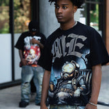 Mixed Emotion T-Shirt Alien Print Diamond Casual Loose Short Sleeve T-Shirt