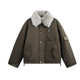 Unisex Down Jacket Winter Fur Collar Vintage Warm Tooling Jacket